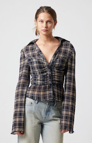 Sara Plaid Button Up Long Sleeve Top image number 4