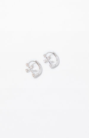 Silver Cross Huggie Hoop Earrings image number 1