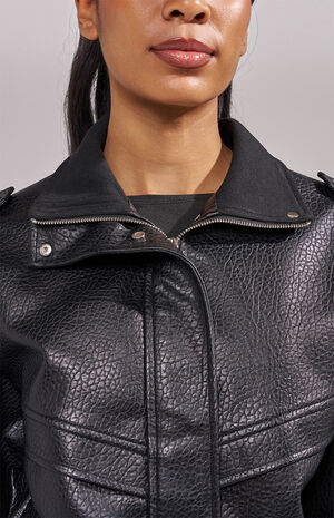 Verlander Black Faux Leather Bomber Jacket image number 5