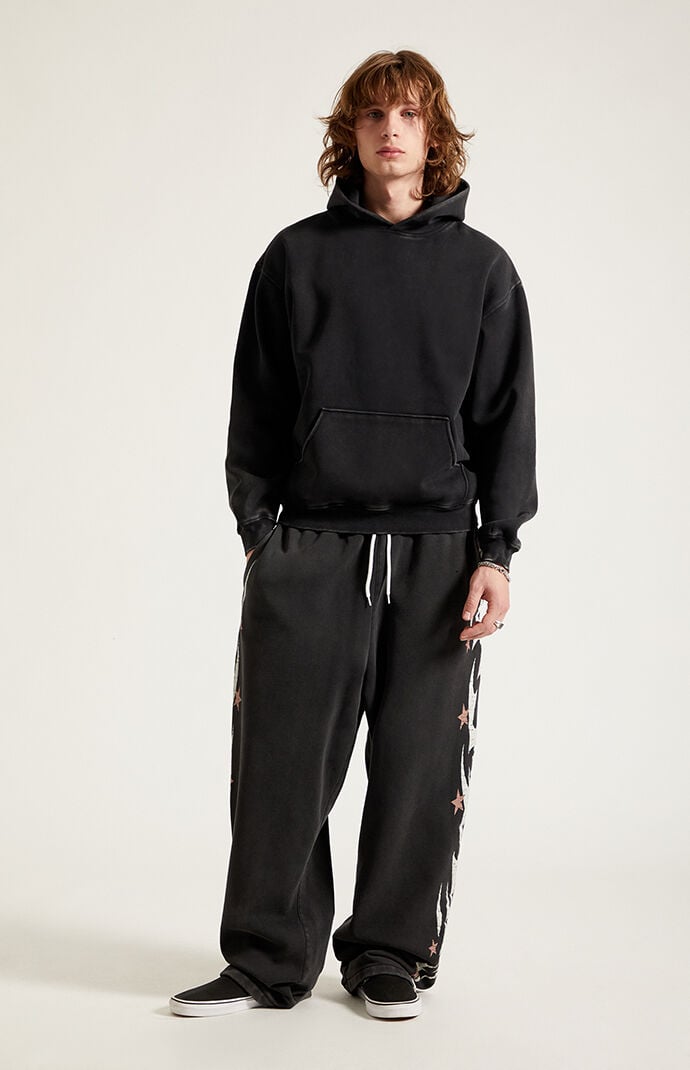 Pacsun Black Flame Star Fleece Baggy Sweatpants
