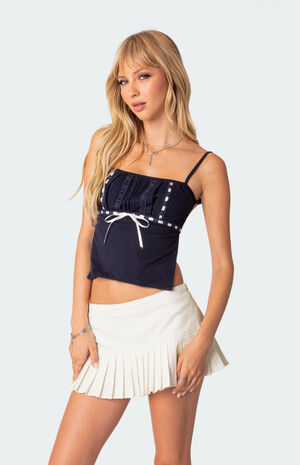 Bow Ribbon Trim Open Back Top image number 5