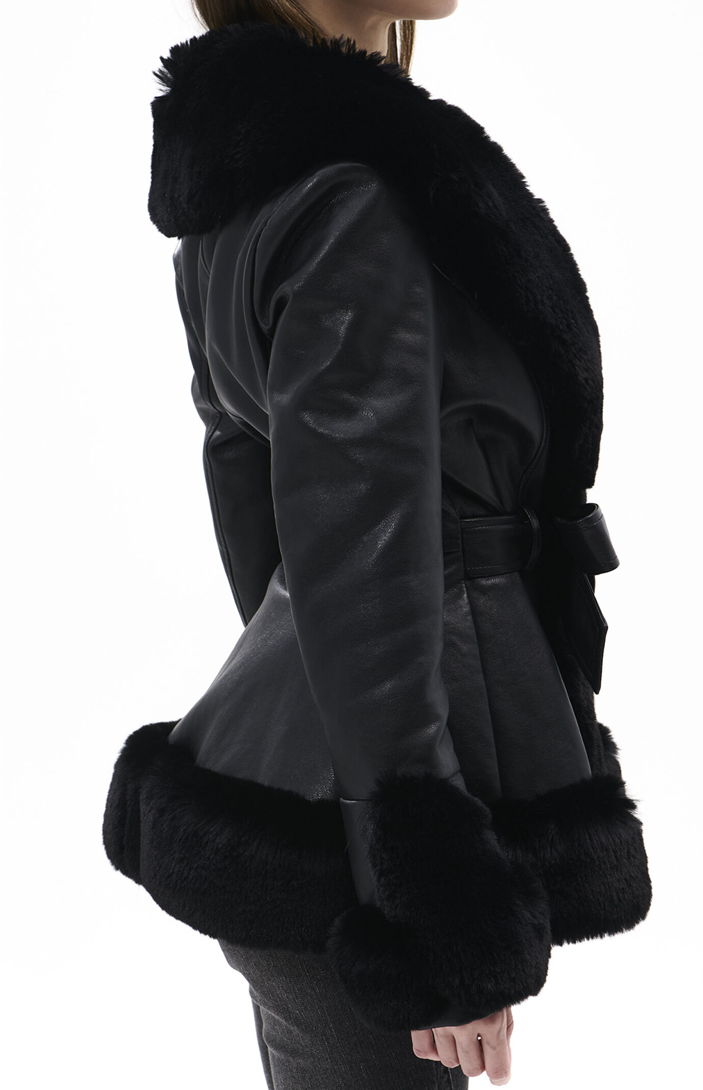 AZALEA WANG Kenzy Black Faux Leather & Fur Belted Coat | PacSun