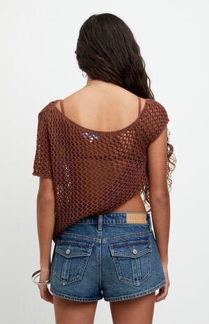 Jamie Low Rise Jean Micro Shorts Button Pocket Dark Blue image number 5