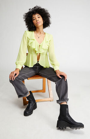 Ruffle Tie Front Long Sleeve Top image number 4