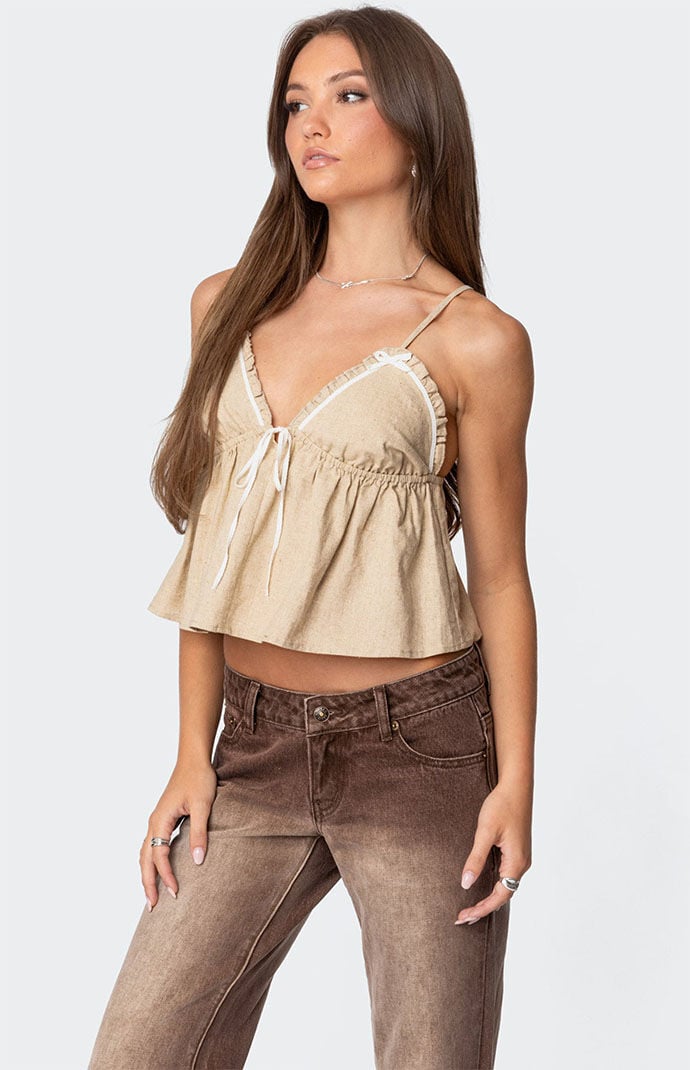 Edikted Claire Linen Look Babydoll Top | PacSun