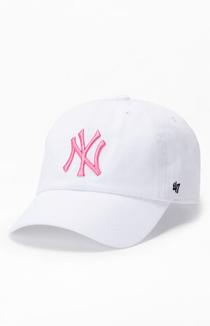 White & Pink NY Yankees Strapback Dad Hat image number 4