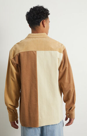 Brown Paneled Corduroy Shacket image number 4