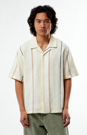Cream Striped Oversized Camp Shirt image number 1