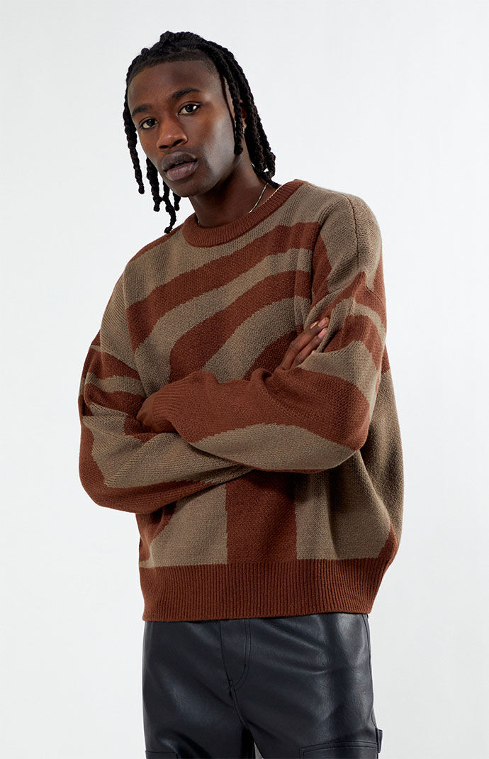 PacSun Brown Warped Crew Sweater PacSun