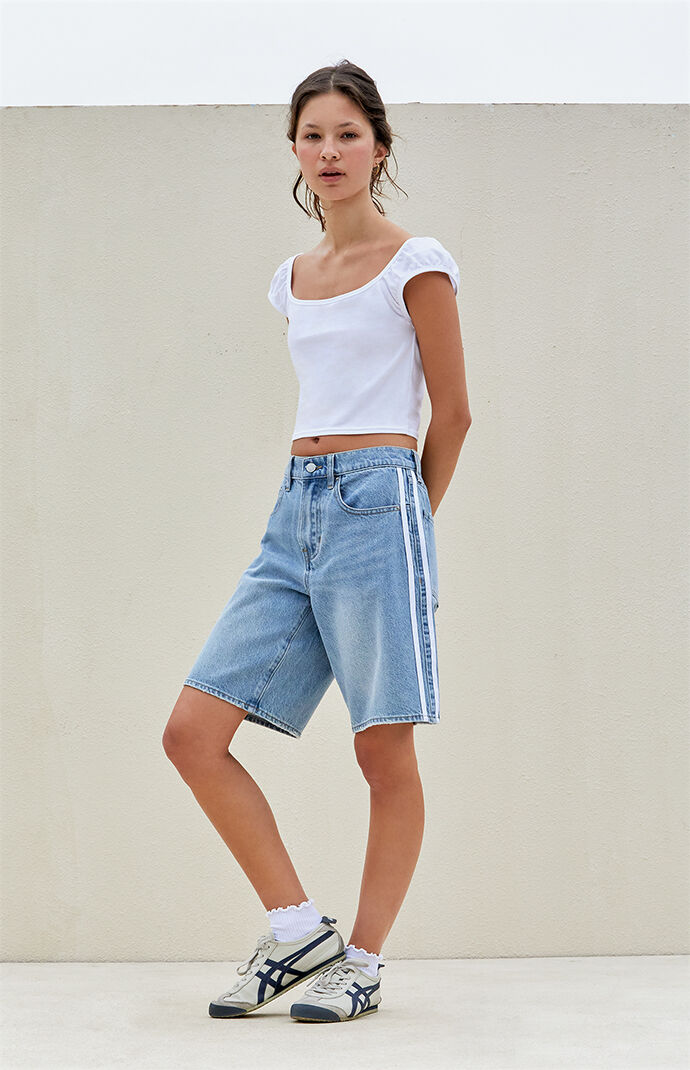 PacSun Light Indigo Side Stripe Baggy Jorts PacSun