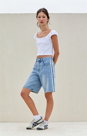 Light Indigo Side Stripe Baggy Jorts image number 1