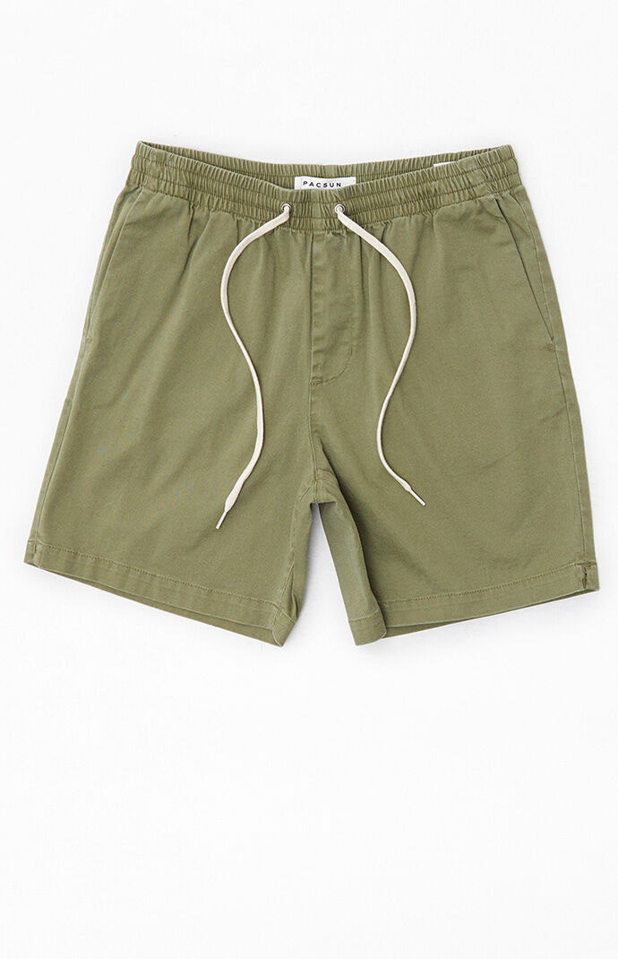 PacSun Olive Twill Volley Shorts PacSun