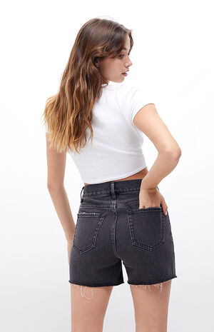 Black Crisscross Girlfriend Denim Shorts image number 4