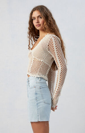 Light Indigo Raw Hem Dad Jorts image number 4