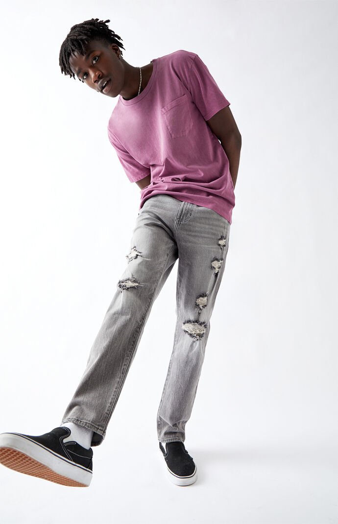 Ripped Gray Slim Taper Jeans