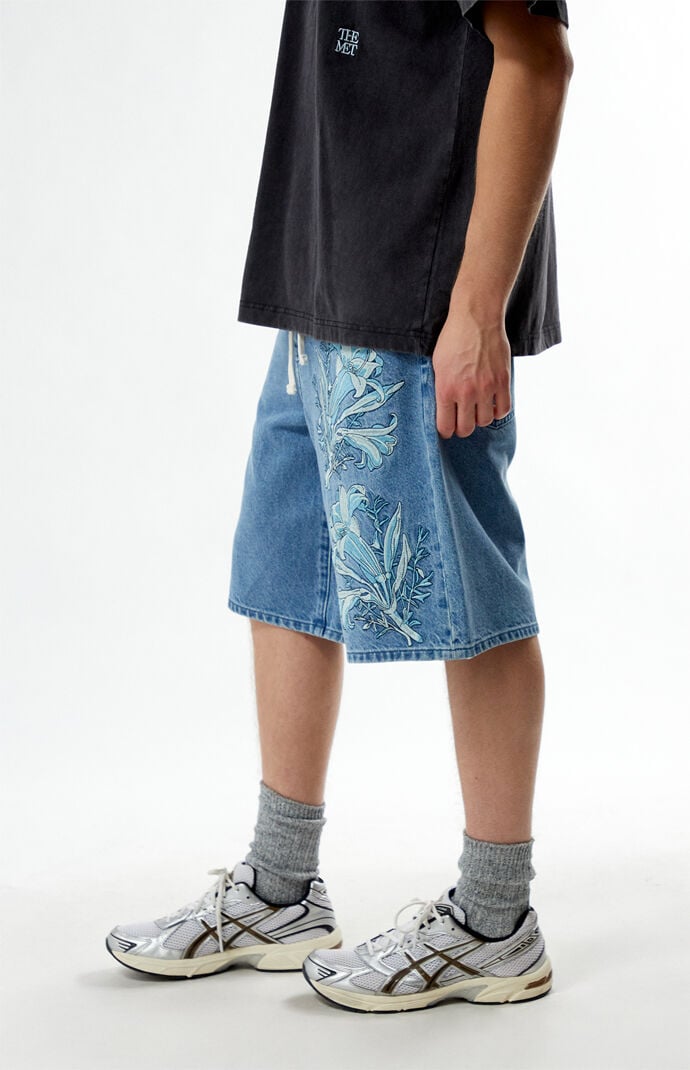 The Met x Pacsun Moon Flask Lily Baggy Denim Shorts | PacSun