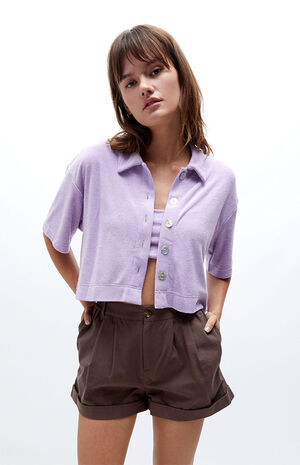 Cropped Terry Button Down Shirt image number 1