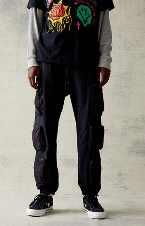 Black Multi Pocket Straight Cargo Pants image number 2