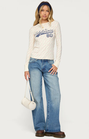 Cali Floral Ribbed Long Seeve T-Shirt image number 4