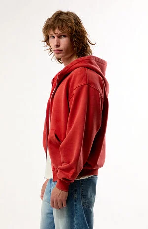 Red Snow Wash Full Zip Hoodie image number 3
