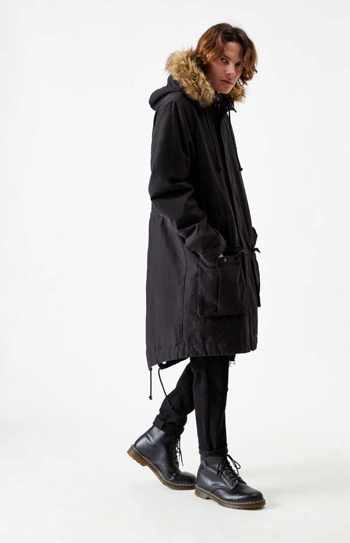 Black Utility Faux Fur Hooded Parka