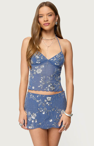 Nelley Backless Beaded Sequin Chiffon Top image number 1