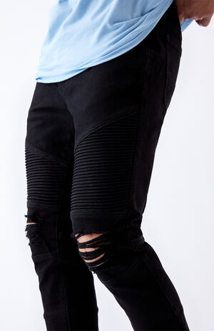 Black Ripped Moto Stacked Skinny Jeans, PacSun
