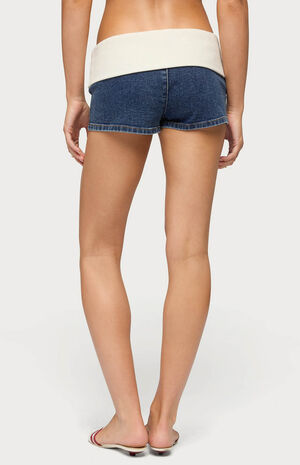 Contrast Foldover Denim Micro Shorts image number 3