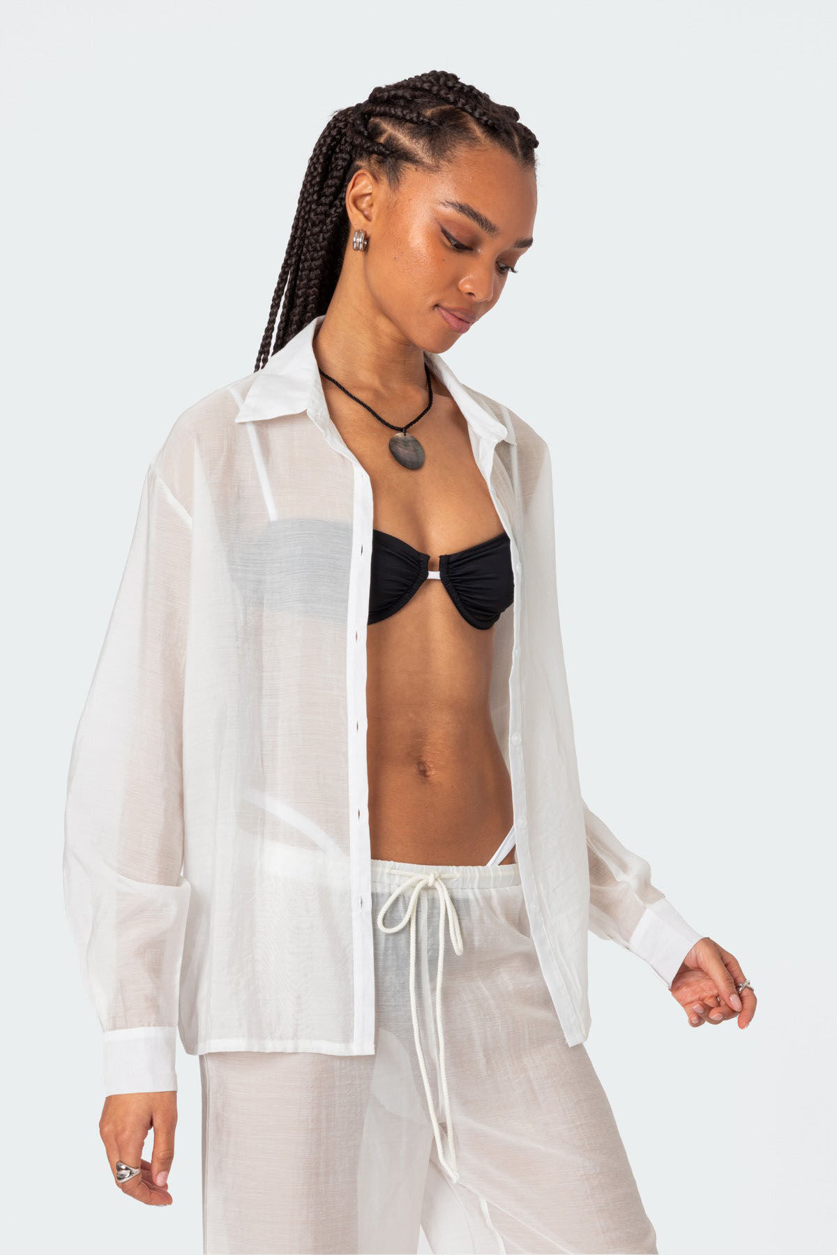 Edikted Breezy Oversized Sheer Button Shirt | Pacsun