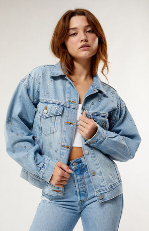'90s Rhinestone Denim Trucker Jacket image number 1