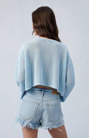 Eco Light Indigo Ripped '70s Cutoff Denim Shorts image number 4