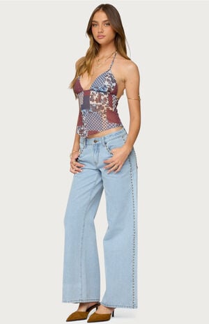 Mixed Patchwork Backless Halter Top image number 4