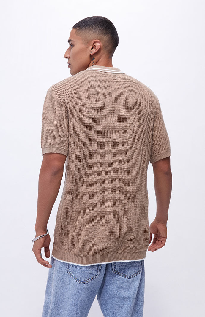 トップス Open-Knit Button-Through Shirt Open Knit Translucent Polo Shirt - Black | COOSH