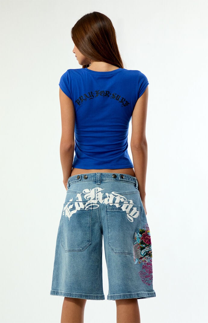 Ed Hardy Flower Diamond Low Rise Baggy Jorts