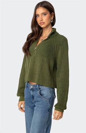 Cropped Rib Knit Half Zip Sweater Cropped Rib Knit Half Zip Sweater image number 3