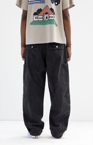 Black Baggy Cargo Jeans image number 5