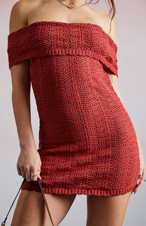 pacsun crochet dress Third Charm Women's Crochet Off-The-Shoulder Mini Dress in Natural
