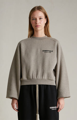 Women's Heather Grey Fleece Cropped Crew Neck Sweatshirt image number 2