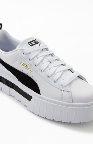 Women's White & Black Mayze Leather Sneakers image number 6