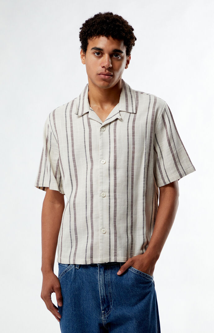 Pacsun Tan Striped Oversized Camp Shirt