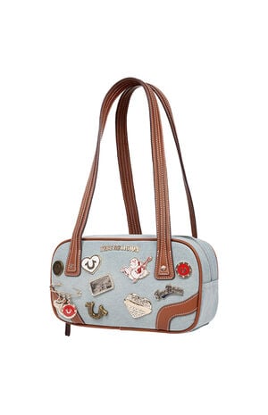 Arbor Multi Pin Logo Denim Satchel Bag image number 3