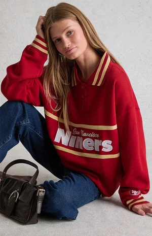 x NFL SF 49ers Long Sleeve Polo Sweatshirt image number 1