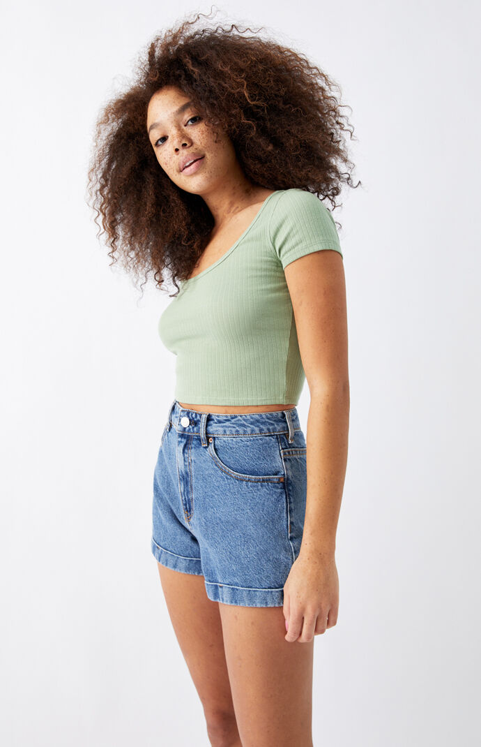 Pacsun june blue denim mom shorts best sale
