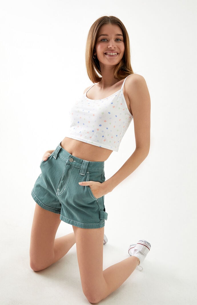 Ocean Green High Waisted Carpenter Shorts