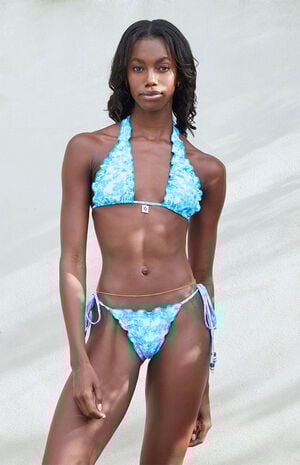 Blue Lettuce Edge Tie Side Thong Bikini Bottom image number 1