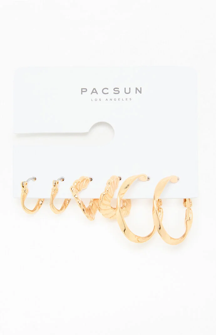 Pacsun 3 Pack Gold Textured Hoop Earrings