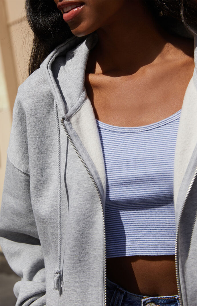 John Galt Heather Grey Full Zip Oversized Hoodie PacSun