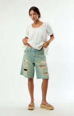 Light Blue Ripped Middy Jorts image number 4