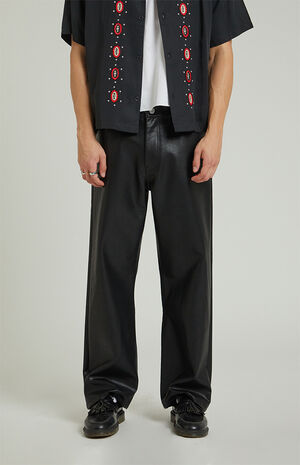Black Vegan Leather Baggy Pants image number 1
