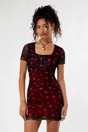 Square Neck Mesh Mini Dress image number 1